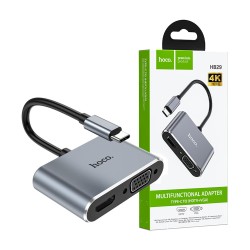 Adaptador de Áudio Hoco HB29 Easy Lead Tipo-C para (HDTV+VGA) Cinza Metálico Adaptador de Áudio Hoco HB29 Easy Lead Tipo-C para (HDTV+VGA) Cinza Metálico